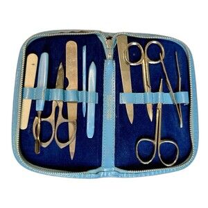 Vintage Zales 25th Anniversary Manicure Set La Cross USA Germany Leather Case